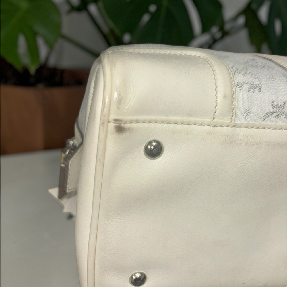 MCM Cream Logo Satchel with Gold Plaque and Charm - Picture 7 of 11